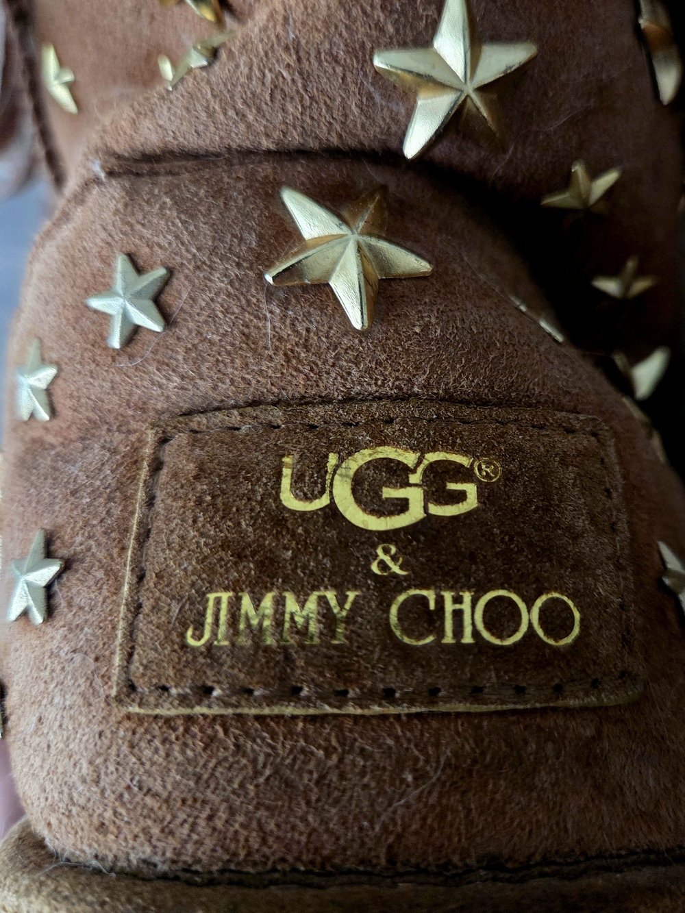 Jimmy Choo / UGG Womens Tan Suede Star-Studded Boot